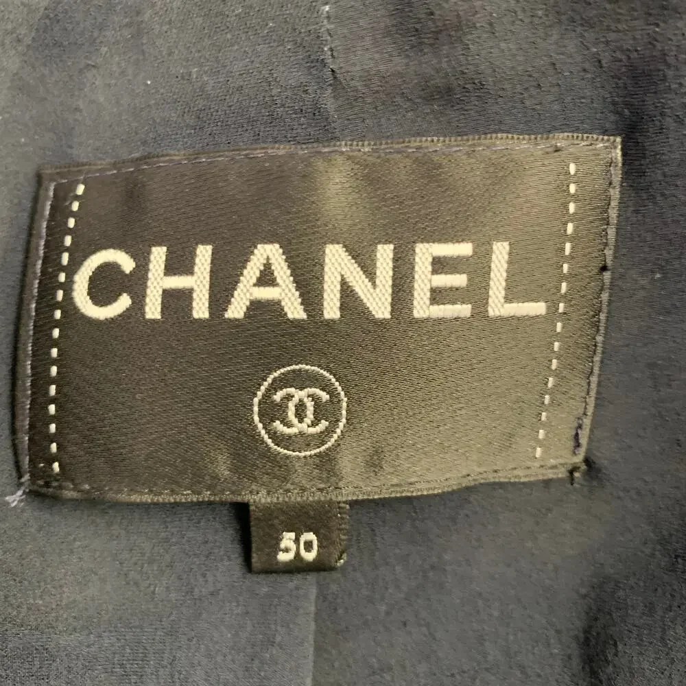 CHANEL Size 18 Black Navy Cotton Blend Shiny 3/4 Sleeves Coat